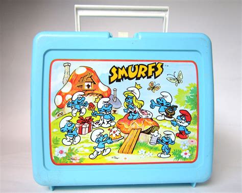 original non used smurf metal lunch box|smurfs lunch box 80s.